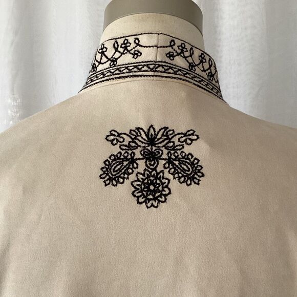 NWOT Solitaire Anthropologie Faux Suede Embroidered Open Coat Jacket XL - Picture 7 of 11